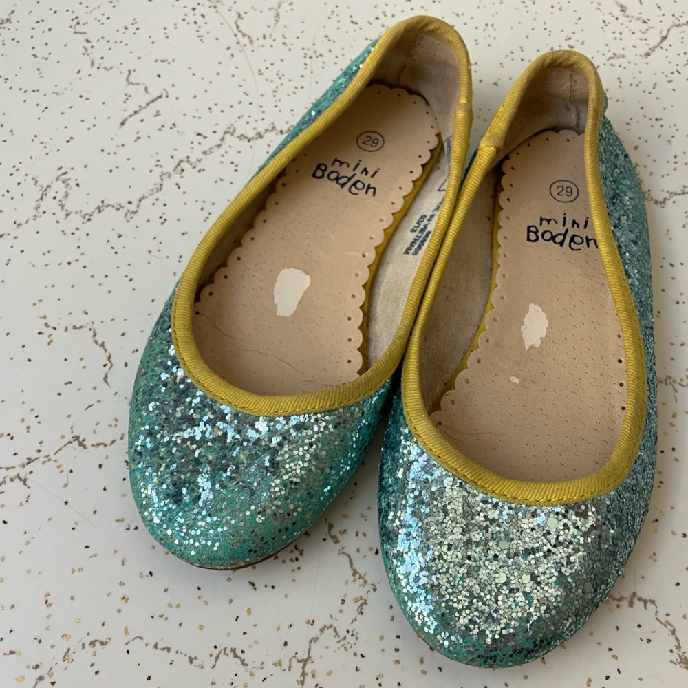 Mini Boden Sparkly Glitter Ballet Flats - Size 29 EU, Little Kids' 11.5 US -AQUA